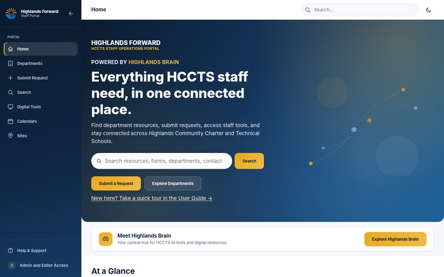 HCCTS Staff Operations Portal homepage in standard staff view